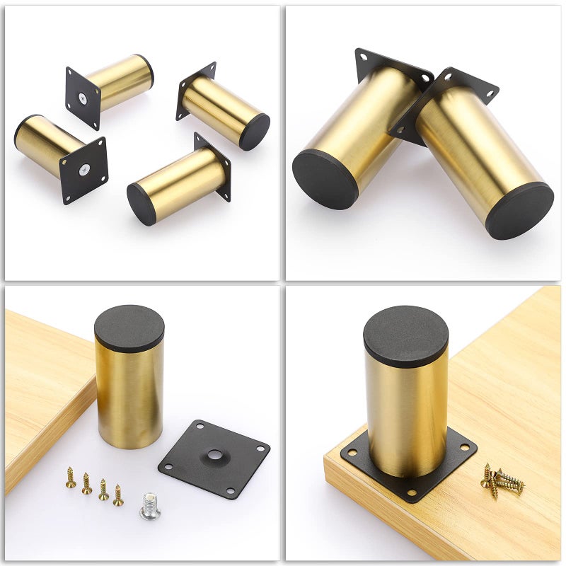 OwnMy 4PCS 4 Inch Stainless Steel Furniture Legs Feets Metal Cabinet Desk Legs  Golden Round Metal Furniture Risers Coffee Table Replacement Legs Heavy Duty Sofa Legs TV Stand Legs Dresser Chair Legs - Image 5